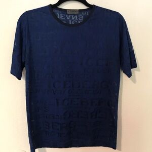 Iceberg Navy Blue Y2k Short Sleeve Top